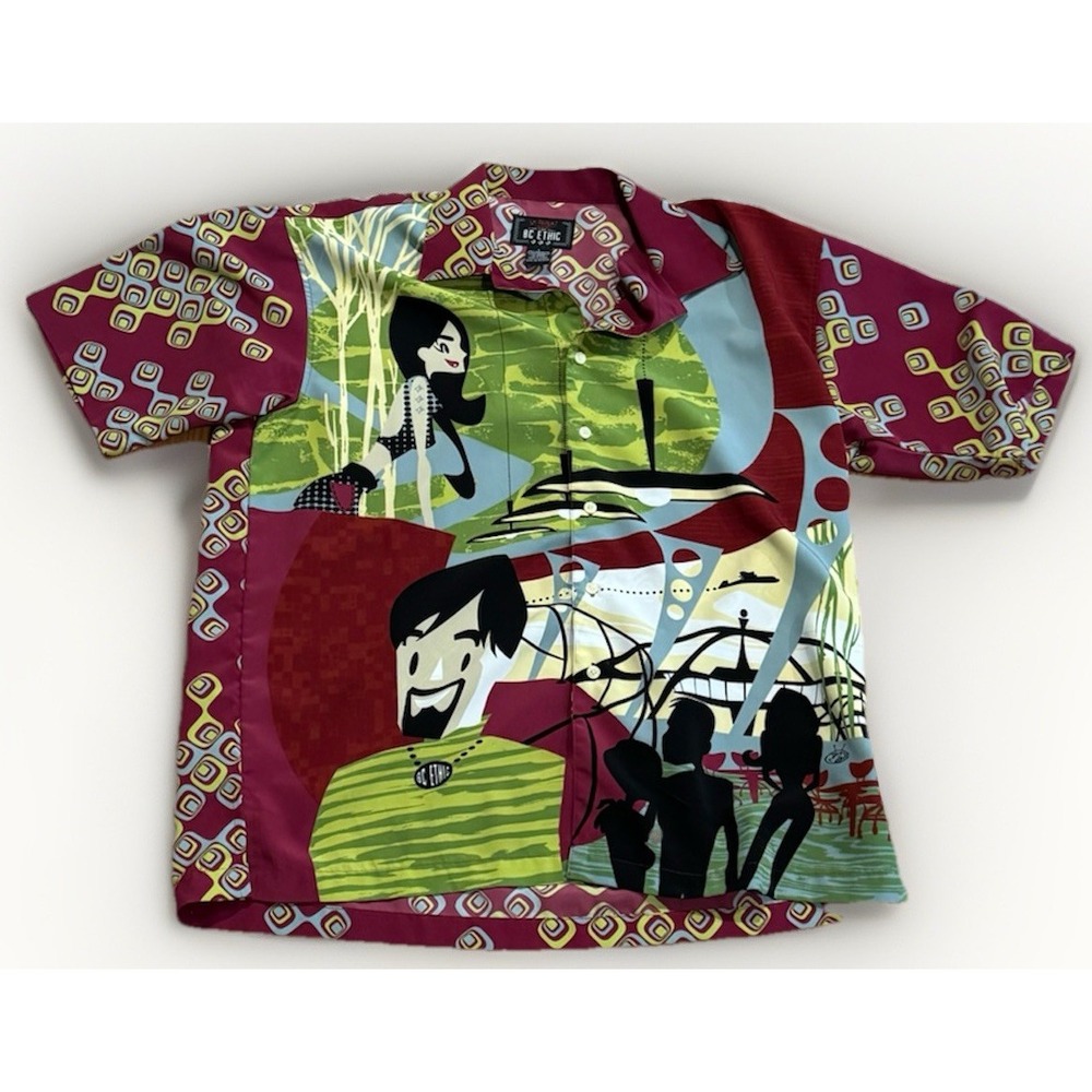 La Rocka London BC Ethic Beatnik Psychedelic Button Up Shirt L Disco MCM Rare